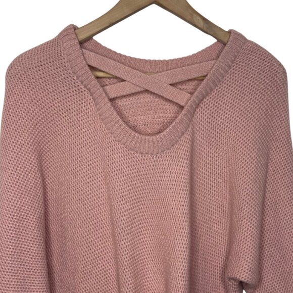 DEREK HEART | Pink Cropped Cross Back Sweater | Size L - Picture 5 of 10